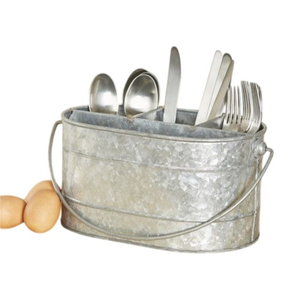 Support à couverts en métal galvanisé avec poignée en bois pour comptoir de cuisine, organisateur de couverts pour la maison - Product Image 1