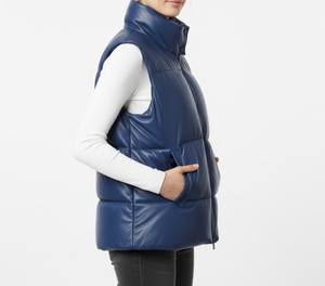 Gilet matelassé en cuir véritable imperméable pour femme avec rembourrage en fibre – Veste décontractée et élégante en cuir pour femme - Product Image 6