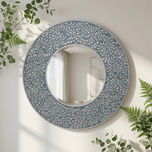 Espejo de Pared Artesanal de Madera con Incrustaciones de Madreperla, Elegante Diseño de Mosaico de Conchas, Espejo de Vanidad con Marco Tradicional para Cumpleaños - Product Image 1