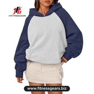 Sweat-shirt oversize en coton style hoodie, polaire, couleur unie, automne, pour femme - Product Image 1