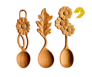 ช้อนไม้แกะสลักลายใบไม้และดอกไม้ ช้อนไม้ธรรมชาติแกะสลักลายใบไม้และดอกไม้ ช้อนไม้สำหรับครัวพร้อมโลโก้สั่งทำ - Product Image 1