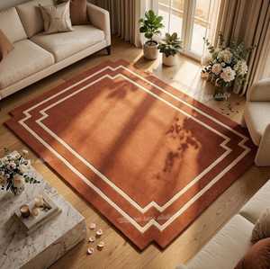 Tapis ovale moderne en laine à poils épais, motif floral terracotta, avec envers antidérapant en latex, style scandinave, écologique - Product Image 2