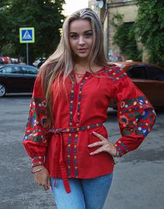Blusa de Popelina 100% Algodón con Cuello en V y Mangas Abullonadas Estilo Bohemio Vintage para Mujer, Primavera - Product Image 1