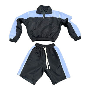 Unisex Color Blocking <b>Tracksuit</b> Set Half-Zip Jacket Drawstring Shorts Breathable Lightweight Spring Sporty Adult - Product Image 2