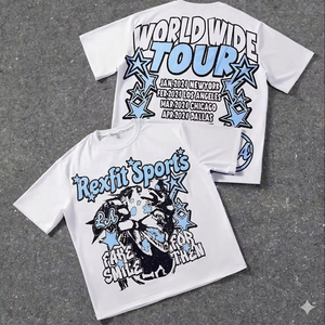 T-shirt surdimensionné de style streetwear personnalisé Rexfit Sports pour homme, en coton imprimé vintage délavé et usé - Product Image 6