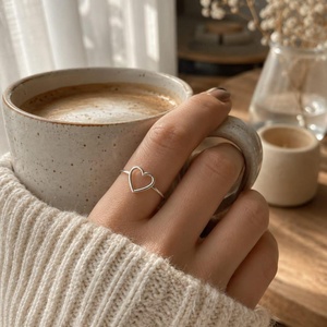 Bague Cœur Ouvert en Argent Sterling 925, Fine et Minimaliste, Bague de Promesse, Cadeau pour Femme, Bijoux Simples en Gros - Product Image 6