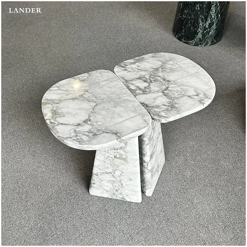 ランダーストーン新しいデザインの白いモダンなコーヒーテーブルセット大理石の北欧のテーブルの横リビングルームの家具芸術的なコーヒーテーブル