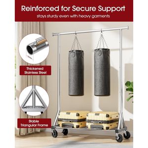 Appendiabiti Autoportante in Acciaio con Ripiano in Rete, Ruote Bloccabili e Tappi Antiscivolo, Organizzatore per Camera da Letto per Vestiti e Bagagli - Product Image 2