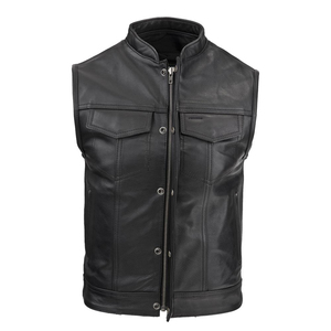 Chaleco de Cuero para Hombre, Estilo Motero, Sin Mangas, de Cuero Genuino, Prenda Exterior de Moda, Fabricante Personalizado - Product Image 1