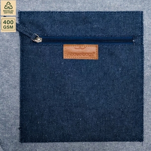 Bolsa de tela vaquera de 400 GSM con logotipo personalizado, bolsillo interior con cremallera, bolsa de compras reutilizable grande, 45.7x36.8x15.9 cm, venta al por mayor OEM - Product Image 6