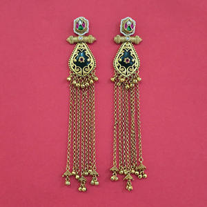 Mayoristas de Joyería Artificial en India, Pendientes de Estilo Antiguo con Baño de Oro Mate 231617 - Product Image 2