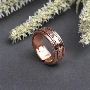 Fashionable Copper Magnetic Ring – Stylish <b>Braided</b>-Pattern Wrist Jewelry Adjustable Therapeutic <b>Accessory</b> for Joint Comfort - Product Image 5