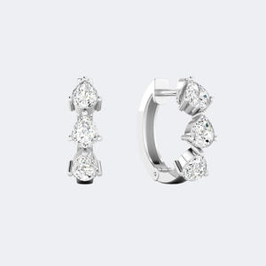 Pendientes de aro tipo huggie de oro con diamantes de laboratorio de corte pera de 0.90 CTW, color VVS VS DEF, forma de pera, corte brillante, engaste de puntas, joyería de aros. - Product Image 5