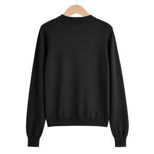 <b>Black</b> Autumn Simple Soft Touch Cotton Rich Crew Neck <b>Cardigan</b> Womens Long Sleeve Button Front Knitwear <b>Pockets</b> for Wholesale - Product Image 2