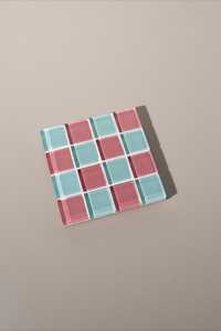 Pink Mint <b>Green</b> Square Glass Mosaic <b>Coaster</b> Checkerboard Pattern Table Surface Protector Mat Heat Proof Beverage Holder Pad For - Product Image 1