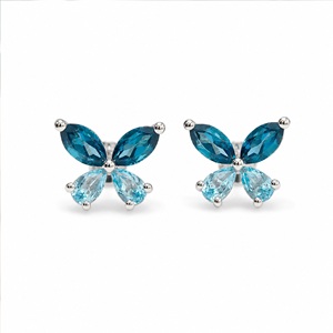Blue Topaz Hydro Butterfly Stone Sterling <b>Silver</b> <b>Stud</b> Earrings Minimalist Design Nature Inspired Gift 2.4g - Product Image 3