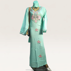 Pink Embroidered Chiffon Elegant <b>Kaftan</b> Dress with Floral Front Design Long Sleeve Traditional Wedding Party Wear - Product Image 5