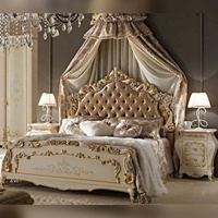 Französischer Stil Getuftetes Kingsize-Bettset Stoffbezogene Schlafzimmermöbel Antikes Design Handgeschnitztes Handgefertigtes Schlafzimmer-Set