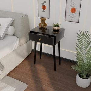 Modern Bedside <b>Table</b> with Solid Wood Legs, Minimalist and Practical End <b>Side</b> <b>Table</b> with Drawer <b>Storage</b>, Easy Assembly (Black) - Product Image 3
