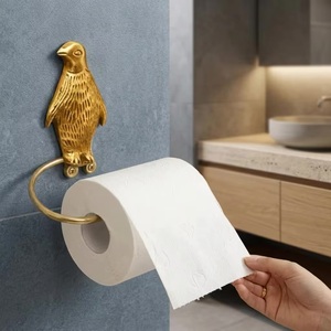 Porte-papier toilette mural en laiton Ba Gold Penguin, design moderne, fait main, étanche, accessoire de salle de bain original - Product Image 2