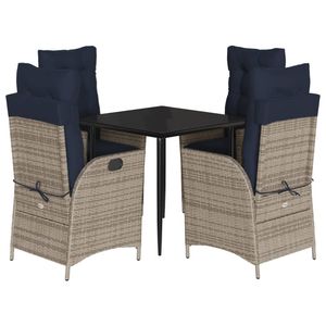 5 Piece Gray Poly <b>Rattan</b> Patio Dining Set with <b>Cushions</b> Elegant <b>Garden</b> Sets - Product Image 2