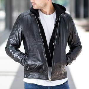 Veste en cuir noire pour homme, nouvelle collection, logo personnalisé, fermeture éclair, capuche, haute qualité, streetwear, hiver. - Product Image 3