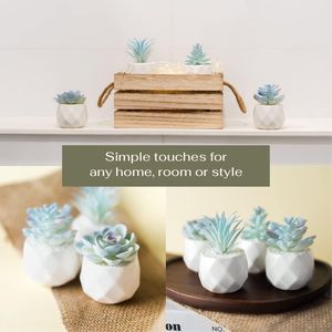 Set di Piante Succulente Artificiali Blu in Vasi di Ceramica Bianca, 4 Pezzi, Piante Finte da Interno per Ufficio e Decorazioni Natalizie per Donne - Product Image 3