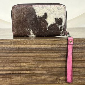 Western Style Cherry <b>Tooled</b> <b>Leather</b> Wallet Clutch Genuine Cowhide <b>Leather</b> Zipper Around Wristlet Clutch Purse Ladies Organizer - Product Image 5