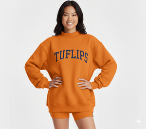 Sudadera Oversize de Cuello Redondo para Mujer, Naranja, de Algodón Tejido, Manga Larga, con Estampado de Letras, Estilo Urbano Otoñal - Product Image 1