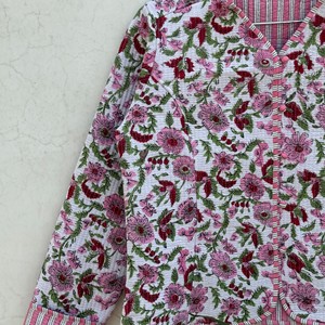 <b>Women</b> Quilted Cotton <b>Jacket</b> Floral Print Full Sleeve V-Neck <b>Spring</b> Outerwear Button Closure Regular Length - Product Image 4