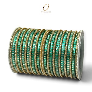 Beautiful Green Kashmiri Aluminium Bangles Sparkling Glitter Gold Plated Stone Borders <b>for</b> <b>Women</b> Bridal Wholesale Fashion - Product Image 3