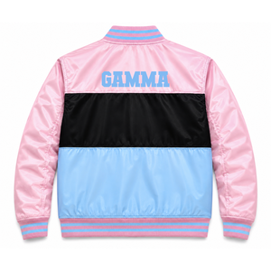 Custom Gamma Phi Delta Sorority Racing jacket embroidered logo light blue and pink Racing Style for female with polyester lining - Product Image 3