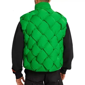 Gilet matelassé vert pour homme, col montant, fermeture à boutons, veste décontractée d'hiver, coque en polyester - Product Image 3