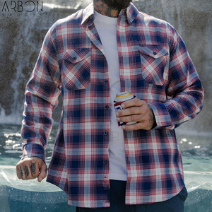 Camisas de Franela a Cuadros Rojas, Blancas y Azules de Manga Larga con Bolsillos Dobles en el Pecho, Diseño Nuevo, Servicio OEM ODM, Logotipo Personalizado - Product Image 2