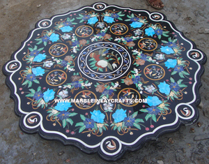 Plateau de table à manger de forme octogonale en marbre blanc, design floral exclusif et antique, finition de haute qualité, conçu par un designer indien - Product Image 6