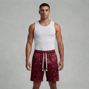 Shorts en maille unisexe Pro Performance Ruby Red Cheetah Sublimation, vêtements décontractés avec imprimé animal audacieux et cordon de serrage réglable - Product Image 1