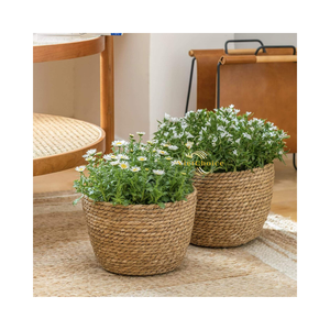 Traditional Handmade Water Hyacinth Plant <b>Pot</b> Natural Woven Basket <b>Planter</b> For Plants - Product Image 4
