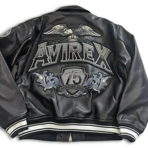 Genuine 75th Anniversary Aviators King Black Leather <b>Jacket</b> Coated Letter Breathable Windproof High-Volume Commemorative - Product Image 2