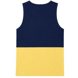 เสื้อกล้ามผู้ชายสีน้ำเงินกรมท่าและสีเหลือง ดีไซน์บล็อกสี เสื้อเวสต์ลำลองสำหรับฤดูร้อน เสื้อออกกำลังกาย เสื้อฟิตเนส เสื้อโชว์กล้ามเนื้อ ผ้าฝ้าย - Product Image 4