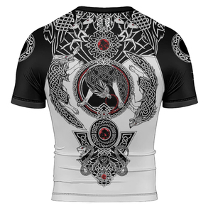 Men's Short Sleeve Rash Guard With Viking Celtic <b>Dragon</b> Print Quick Dry Polyester Compression Shirt Back Logo Design - Product Image 1