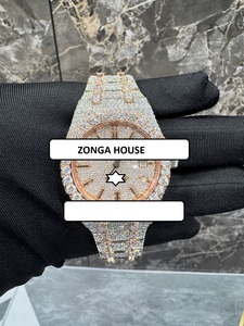 Montre de luxe pour homme entièrement sertie de diamants Moissanite VVS1, mouvement mécanique analogique, boîtier rond de 41 mm, or jaune, date uniquement - Product Image 1