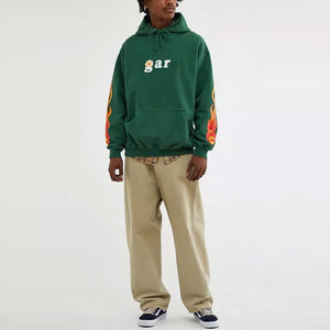Green Hooded Fleece <b>Pullover</b> <b>Men</b> 100% Cotton Oversized Casual Front Pocket Breathable 300g Winter Streetwear - Product Image 3