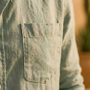 Chemises en lin décontractées pour hommes, 100% lin naturel, respirantes, douces, col en V, tenue d'été - Product Image 4