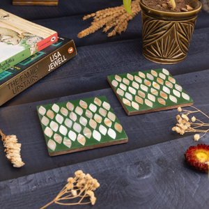 Bone inlay tea coffee coaster handmade mosaic MOP drink coasters mother of pearl shell cup <b>mats</b> - Product Image 5