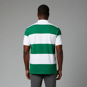 TERZO SPORTS <b>Men's</b> Green <b>White</b> Striped <b>Short</b> <b>Sleeve</b> for <b>Shirt</b> Front Logo Regular Fit Casual Breathable Polyester/Cotton Knitted - Product Image 3