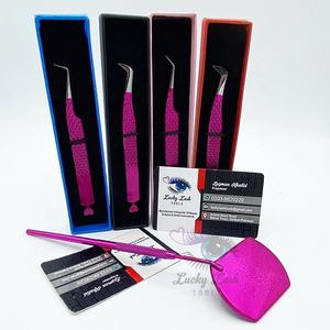 LUCKY LASH TOOLS Pince à épiler pour cils en acier inoxydable de haute qualité, antistatique, avec poignée transparente rose vif, longueur 10 mm - Product Image 6