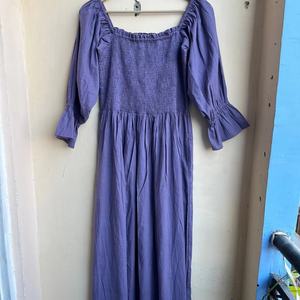 ชุดเดรสพิมพ์ลายด้วยมือแบบอินเดีย เสื้อคลุมอินเดีย ผ้าฝ้ายคอเหลี่ยม แขนยาว ย้อมสีพื้นเรียบง่าย ชุดเดรสยาวลำลองสำหรับผู้หญิง - Product Image 1