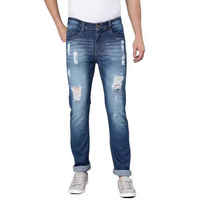 Jean en denim stretch slim fit, coupe droite, tricoté, délavé foncé, de haute qualité, pour homme, style streetwear, idéal pour l'hiver