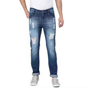 Jeans droits de haute qualité, jeans en denim élégants pour hommes, style streetwear, coupe ajustée, denim extensible, effet délavé - Product Image 5