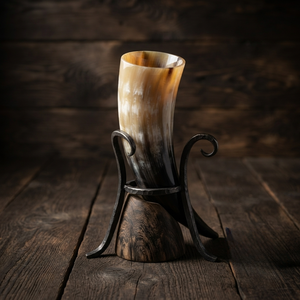 Corne à boire artisanale en corne de buffle avec support, forme naturelle, corne polie, corne à boire viking pour mariage, décoration de la maison, cadeau - Product Image 2